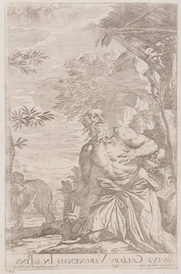 Veronese etching from 1682 St. Jerome in the Wilderness